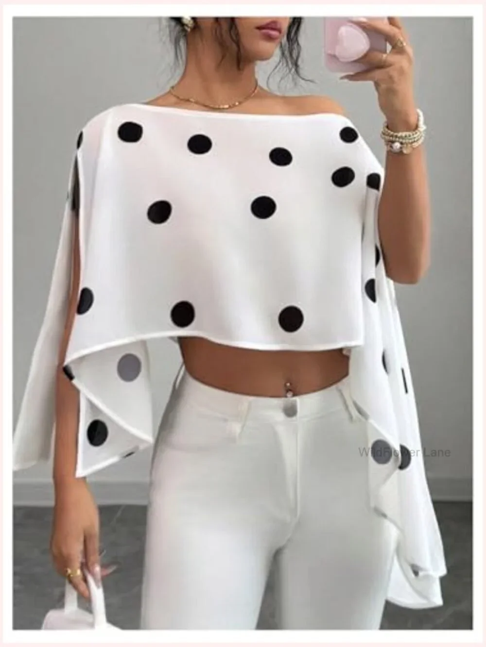 Polka Dot Off Shoulder Cape Poncho Top Chiffon Wrap Shawl
